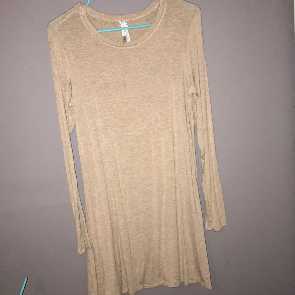 Long Sleeve Tan Swing Dress